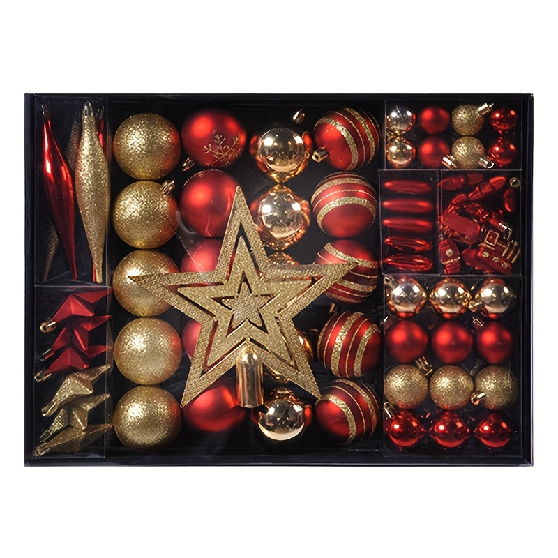 88 Red and Golden Christmas Set, Festive Painted Hanging Ornaments, Christmas Tree Topper, Unique Shaped Decorations, Suitable for Christmas Decoration and Christmas Ball Decorations