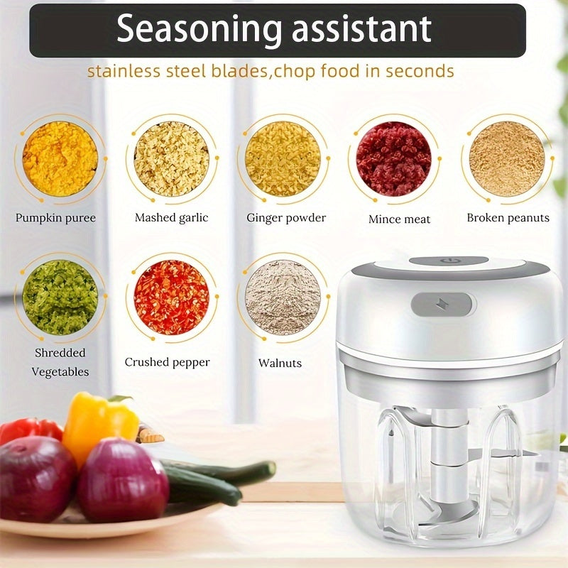 [RZSYZH Electric Food Processor] 1pc RZSYZH USB Rechargeable Electric Food Processor - 250ml, Stainless Steel Blades, Auto-Chopping, Multi-Color, Compact Design for Smoothies, Dough Kneading & Meal Prep, Durable Plastic Body