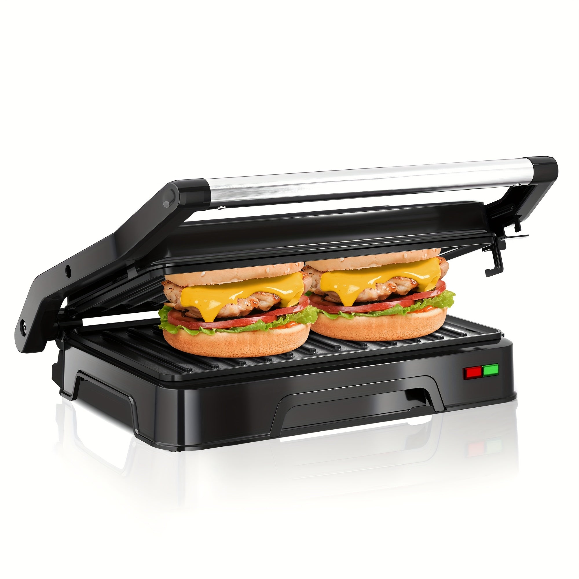 1600W Electric Panini Press Grill, 4-Slice Sandwich Maker Suitable for Indoor, Outdoor, Or Camping Use, Featuring Adjustable Temperature And Timer, Non-Stick Plates, And a Removable Drip Tray - Perfect for Bbqs And Pizzas