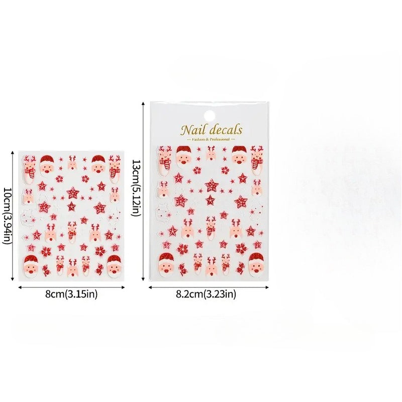 6 Sheets 5D Embossed Cute Cartoon Christmas Nail Art Stickers- Self-Adhesive Nail Decals with Santa Claus Snowman Elk Xmas Tree Designs, Festival Themed Nail Art Accessories Supplies for Women, Party Nails, Festive Manicure,