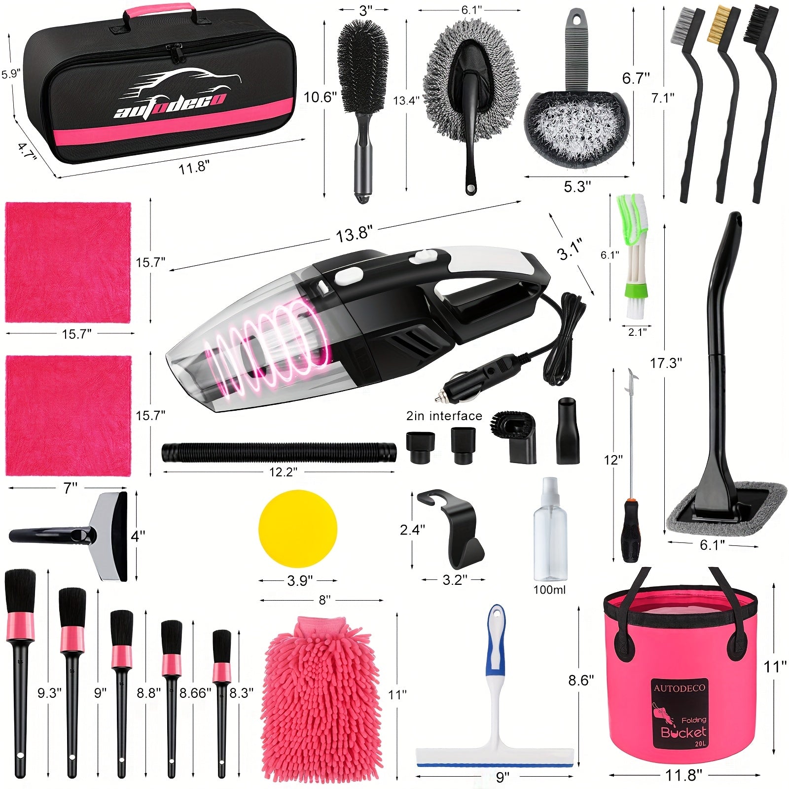 FCLUSLL 41pcs Car Cleaning And Washing Kit, Internal Detail Cleaning Kit, Equipped with High-power Handheld Vacuum Cleaner, Foldable Bucket, Windshield Tool, Snow Shovel, Tire Brush, Complete Set Of Car Care Tools, Holiday Gi
