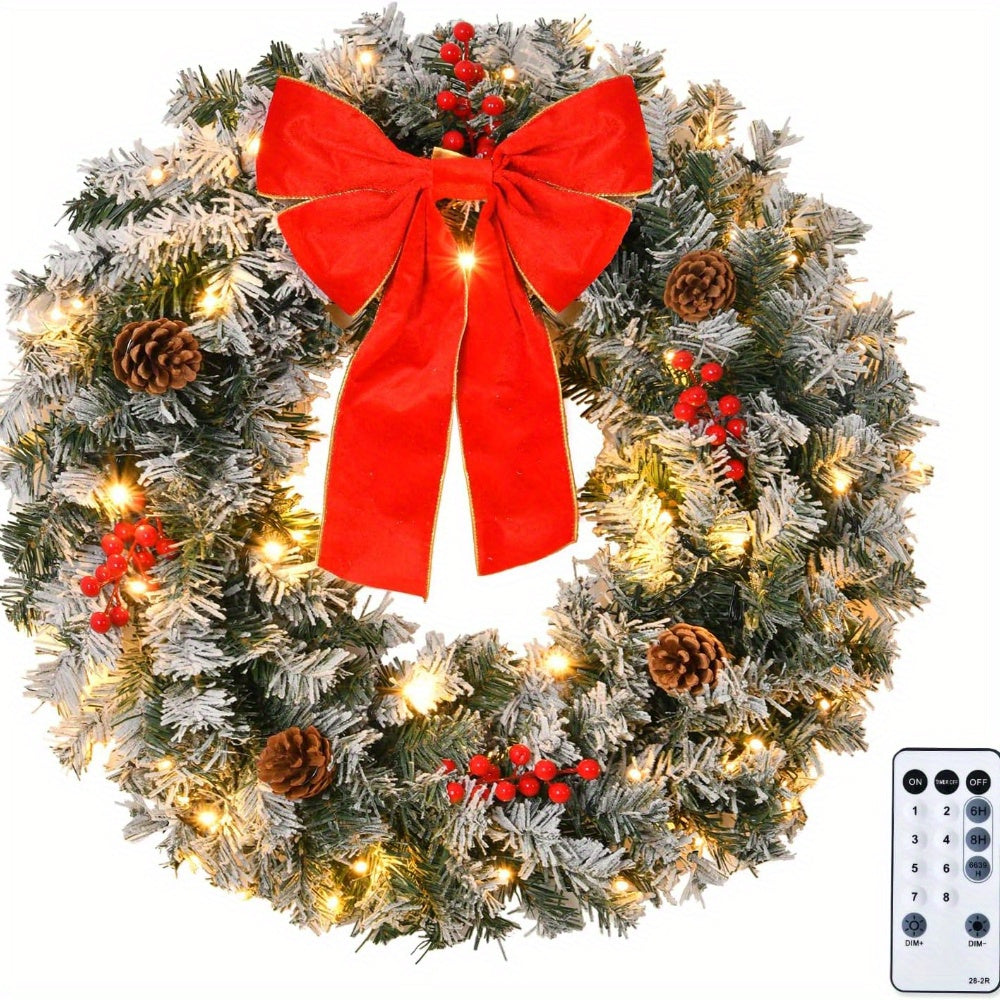 36 Inch Prelit Artificial Christmas Wreath with 100 Warm White LED Lights & 300 Pine Tips - Modern Plug-in Holiday Decor for Door, Window, Fireplace Mantle - Battery Operated (AA Batteries Not Included), Christmas Wreaths for