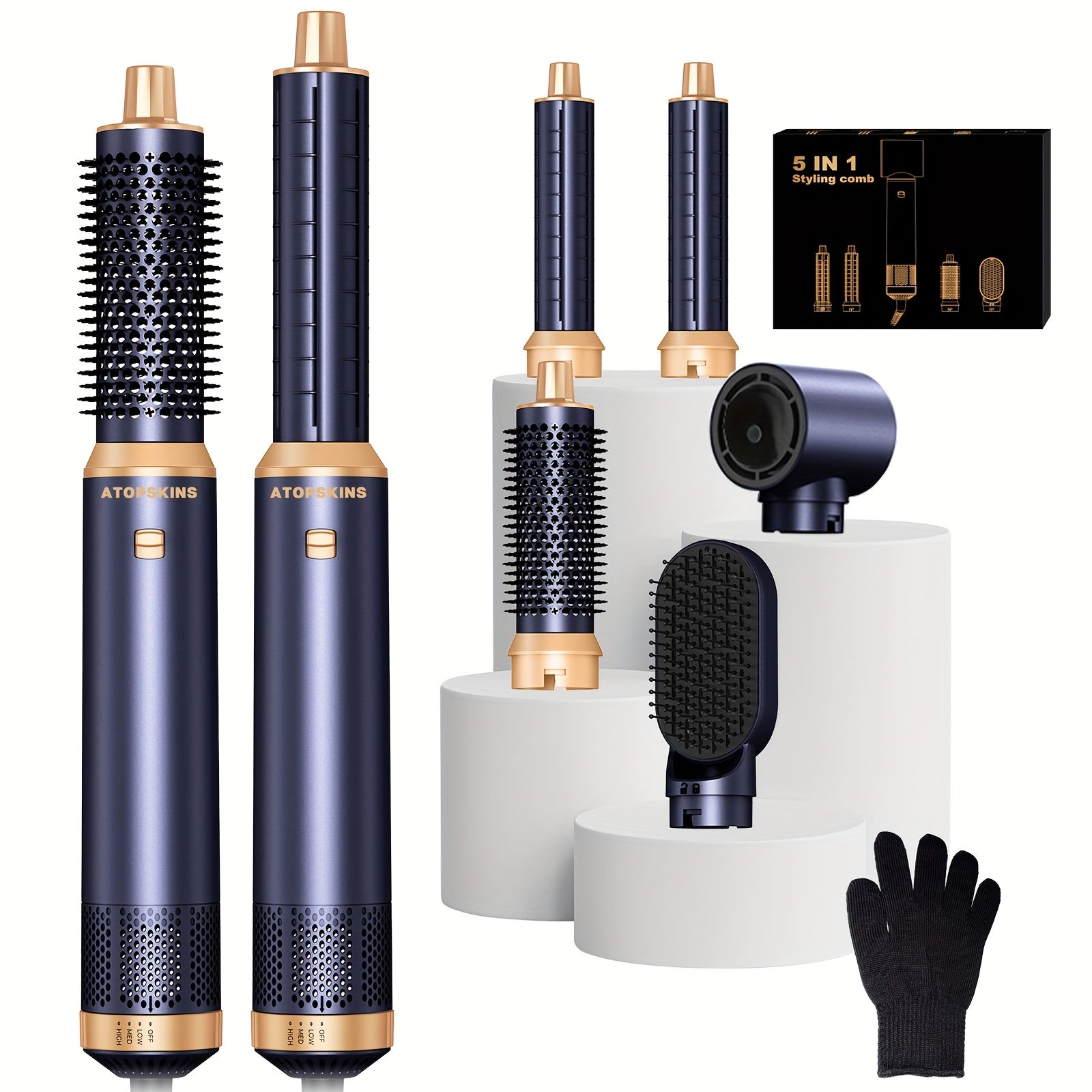 5in 1 Blow Dryer Brush, Upgrade Hair Dryer Brush Air Curler Air Curling Wrap Styler, Detachable Hot Air Brush Negative Ion Curling Brush Iron, Hair Styling Tools for Drying Curling Straightening