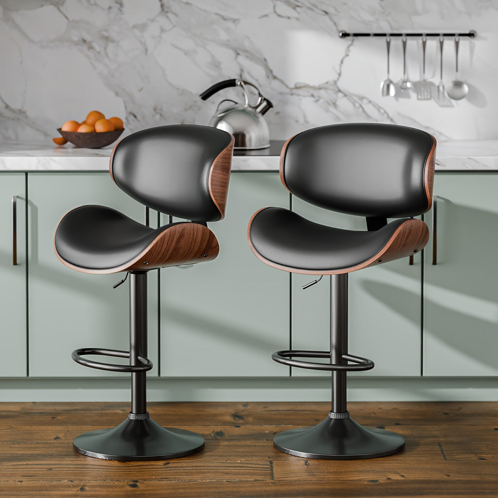 Bar Stools, Swivel Adjustable Height Barstools, PU Leather Upholstered Bar Chairs With Footrest, Bentwood Bar Stool For Kitchen, Bar, Dining Room