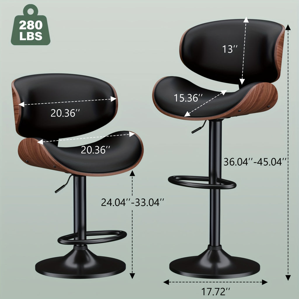 Bar Stools, Swivel Adjustable Height Barstools, PU Leather Upholstered Bar Chairs With Footrest, Bentwood Bar Stool For Kitchen, Bar, Dining Room