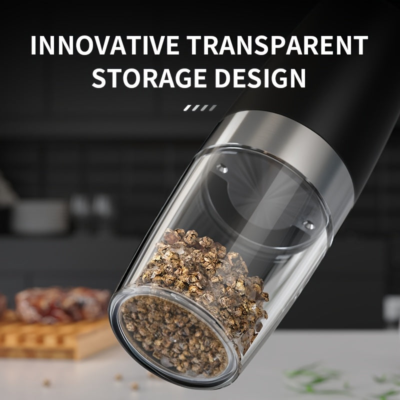 1pc/2pcss Electric Salt And Pepper Grinder, Automatic Pepper Mill, Salt And Pepper Grinder Electric 2pcs, Tilted Automatic Grind With LED Light, Battery Powered, Adjustable Coarseness, Easy To Clean, One-Hand Operation, Kitch