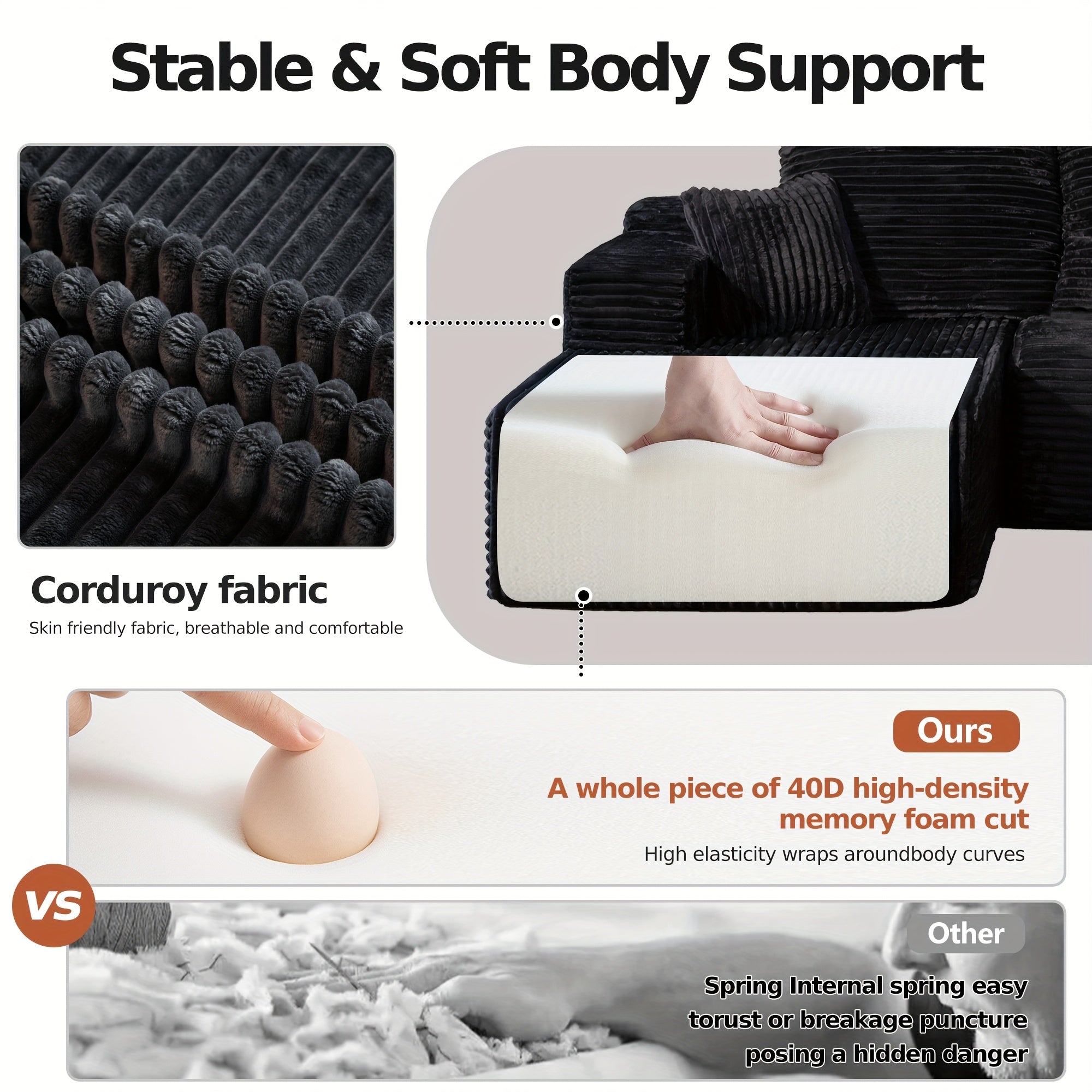 LIAROO Oversized L Shaped Couch With Chaise, Minimalist Compressed Boneless Couch No Assembly Required, Modular Cloud Sectional Sofa For Living Room Bedroom, Right Facing Chaise, Plush Corduroy