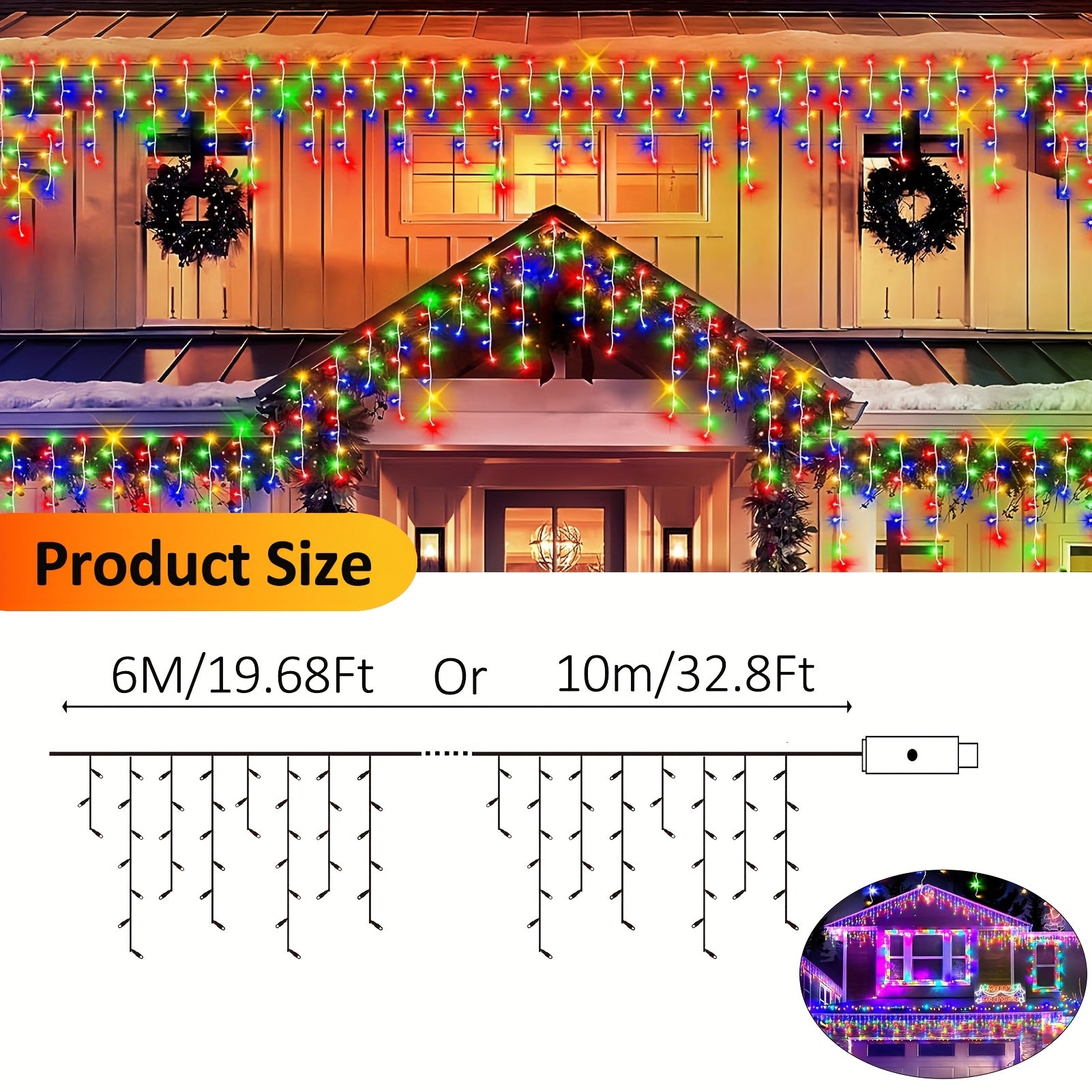 [LED Icicle Lights] Christmas Icicle Lights, 101/191 LED Fairy Lights, LED Ice Bar Light Suitable for Bedroom, Courtyard, Living room, Garden, Wedding, Party Favors, Birthday Party, Christmas, Thanksgiving, Halloween Decorati