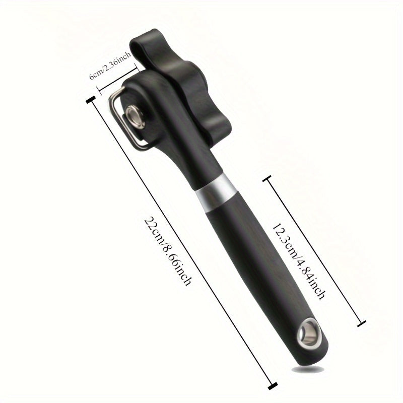 [Stainless Steel Can Opener] 1pc TLDOD Stainless Steel Manual Can Opener - Quick & Easy Side Opening Tool with Black Plastic Handle - Effortless Kitchen Essential for Home Use - Sleek Modern Design