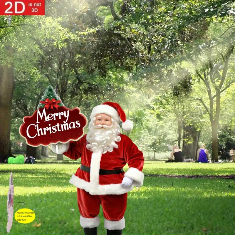 [Christmas] 2D Flat, 2D Flat Santa Claus Garden Stake with White Beard - Durable Polypropylene Outdoor Christmas Decoration, No Electricity Needed, Easy Ground Mount for 11 Festive Occasions, Perfect for Holiday Yard & Garden