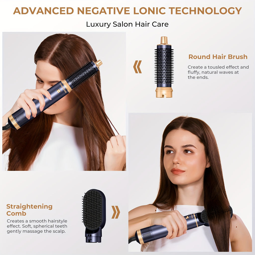 5in 1 Blow Dryer Brush, Upgrade Hair Dryer Brush Air Curler Air Curling Wrap Styler, Detachable Hot Air Brush Negative Ion Curling Brush Iron, Hair Styling Tools for Drying Curling Straightening
