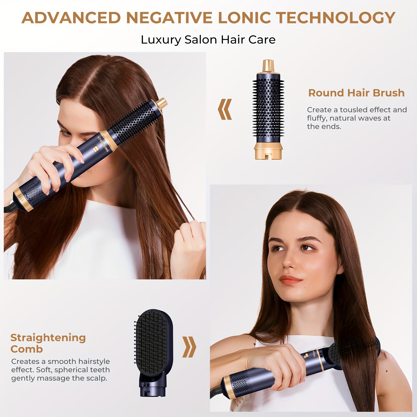 5in 1 Blow Dryer Brush, Upgrade Hair Dryer Brush Air Curler Air Curling Wrap Styler, Detachable Hot Air Brush Negative Ion Curling Brush Iron, Hair Styling Tools for Drying Curling Straightening