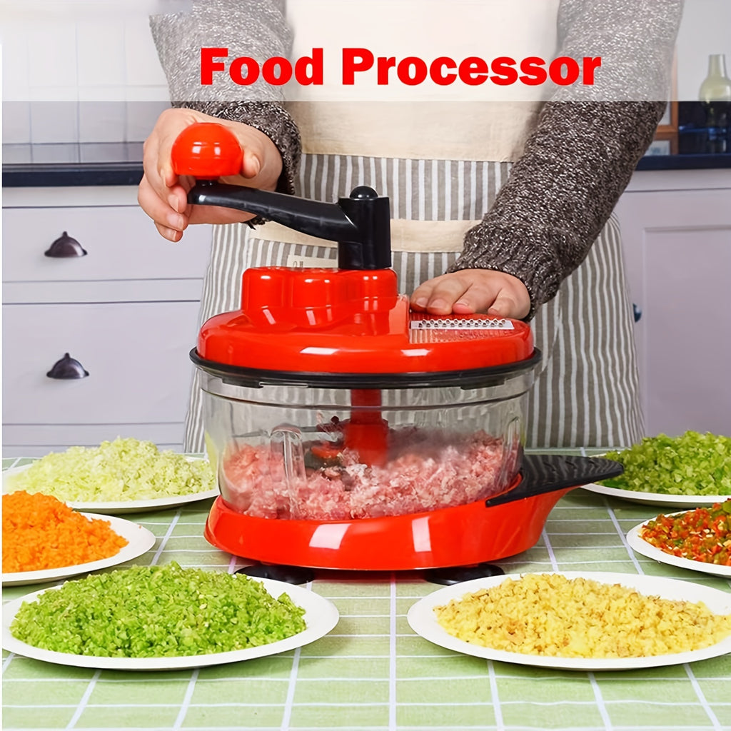 1pc Multi-Functional Manual Food Processor, Hand-powered Crank Chopper, Gralic Crusher, Mincer Blender With Clear Container For Vegetables Meat Fruits Nuts Onions, Food Gridner