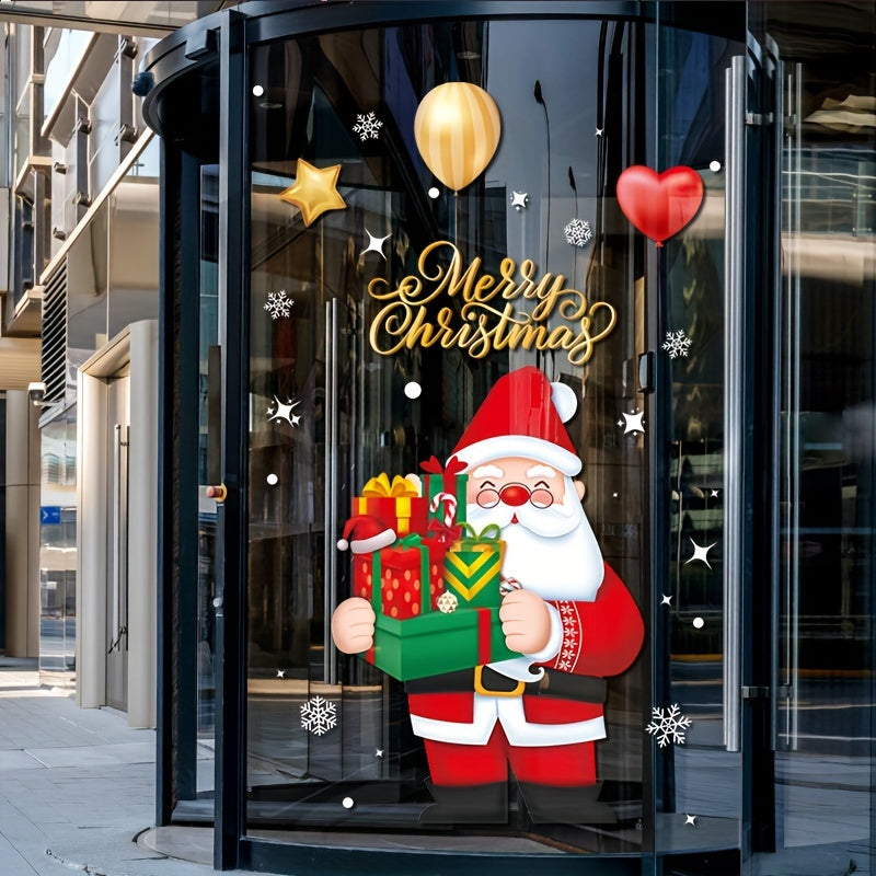 Large Christmas Window Decoration Stickers - Santa Claus with Presents, Static Cling Window Decorations, No Residue Removable, for Home, Store, Office - Reusable Holiday Window Decorations, Festive Display, Cheerful Design, G
