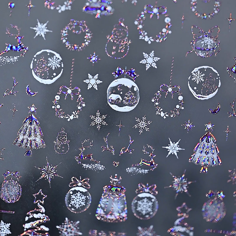 Christmas Nail Stickers - Golden Embossed Snowflakes on Branches, 3D Christmas Tree & Crystal Ball Design with Bells, Reindeer & More Classic Holiday Elements! Sparkling Blingbling Glitter Effect, Easy to Apply with Adhesive