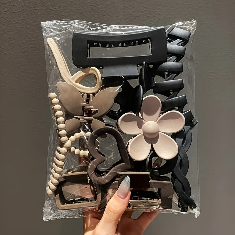 11pcs One Set Ladies Frosted Clip/Frosted Scratch Hook Set Women'S Hair Shark Clip Headpiece, Hair Clip Scratch Hook, Hair Clip/Butterfly Hair Clip/Hair Accessory, Flower Hair Accessory, Suitable for Face Wash