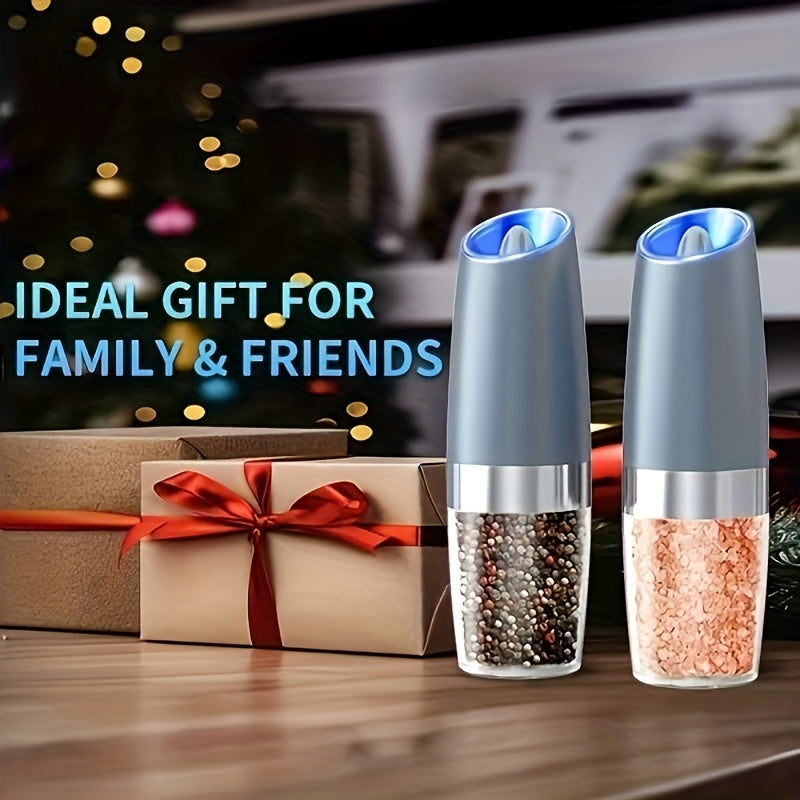 1pc/2pcss Electric Salt And Pepper Grinder, Automatic Pepper Mill, Salt And Pepper Grinder Electric 2pcs, Tilted Automatic Grind With LED Light, Battery Powered, Adjustable Coarseness, Easy To Clean, One-Hand Operation, Kitch