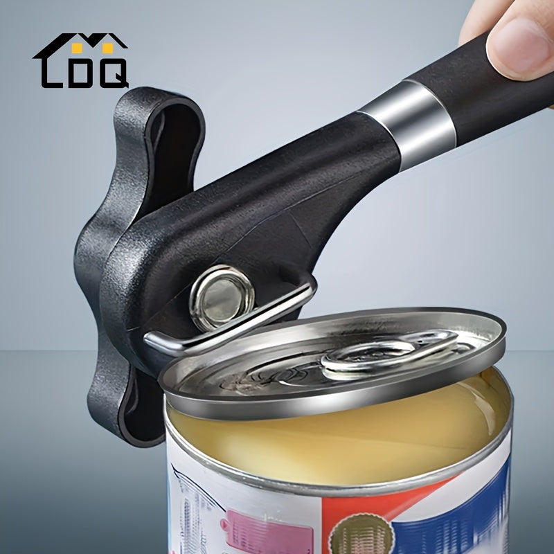 [Stainless Steel Can Opener] 1pc TLDOD Stainless Steel Manual Can Opener - Quick & Easy Side Opening Tool with Black Plastic Handle - Effortless Kitchen Essential for Home Use - Sleek Modern Design