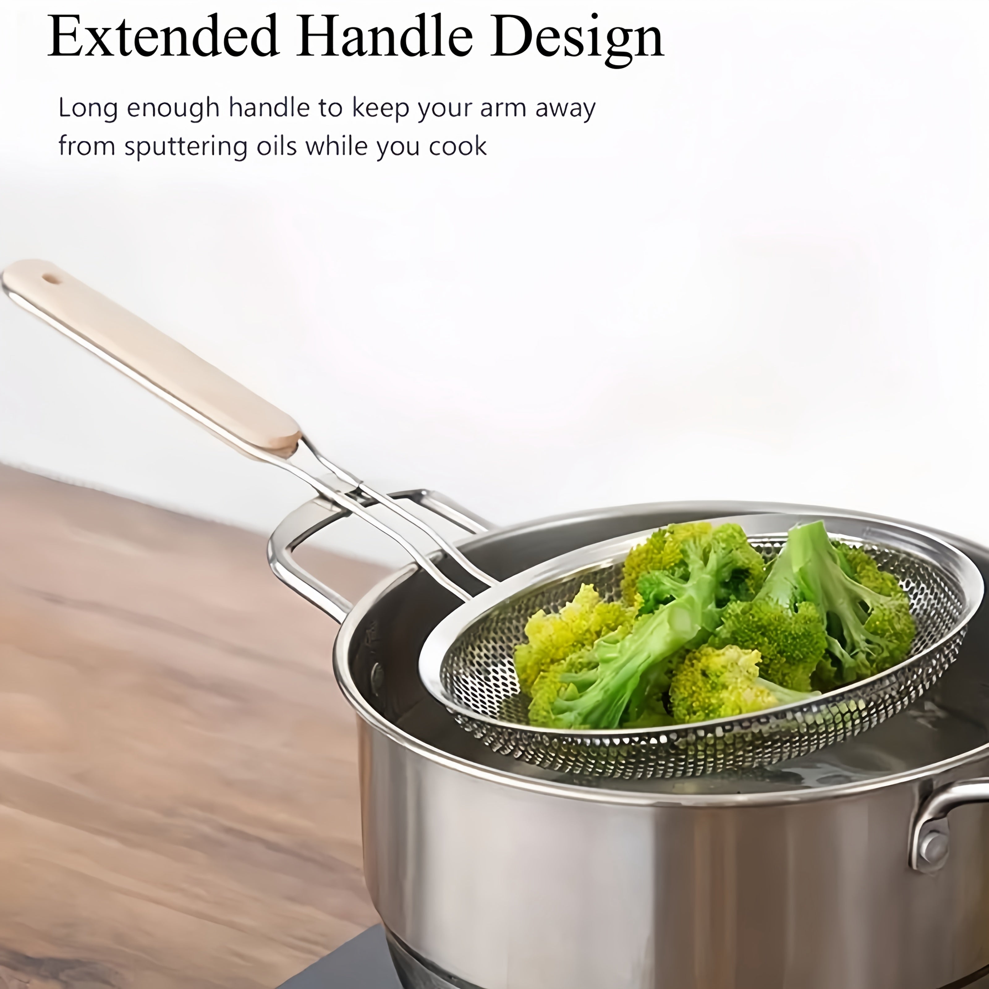 3pcs Stainless Steel Wooden Handle Strainers - Ideal for Frying, Draining, and Serving Pasta & Noodles, Perfect for Food Preparation and Oil Filtering, Food Preparation Essentials | Modern Kitchenware | Durable Kitchen Utensi