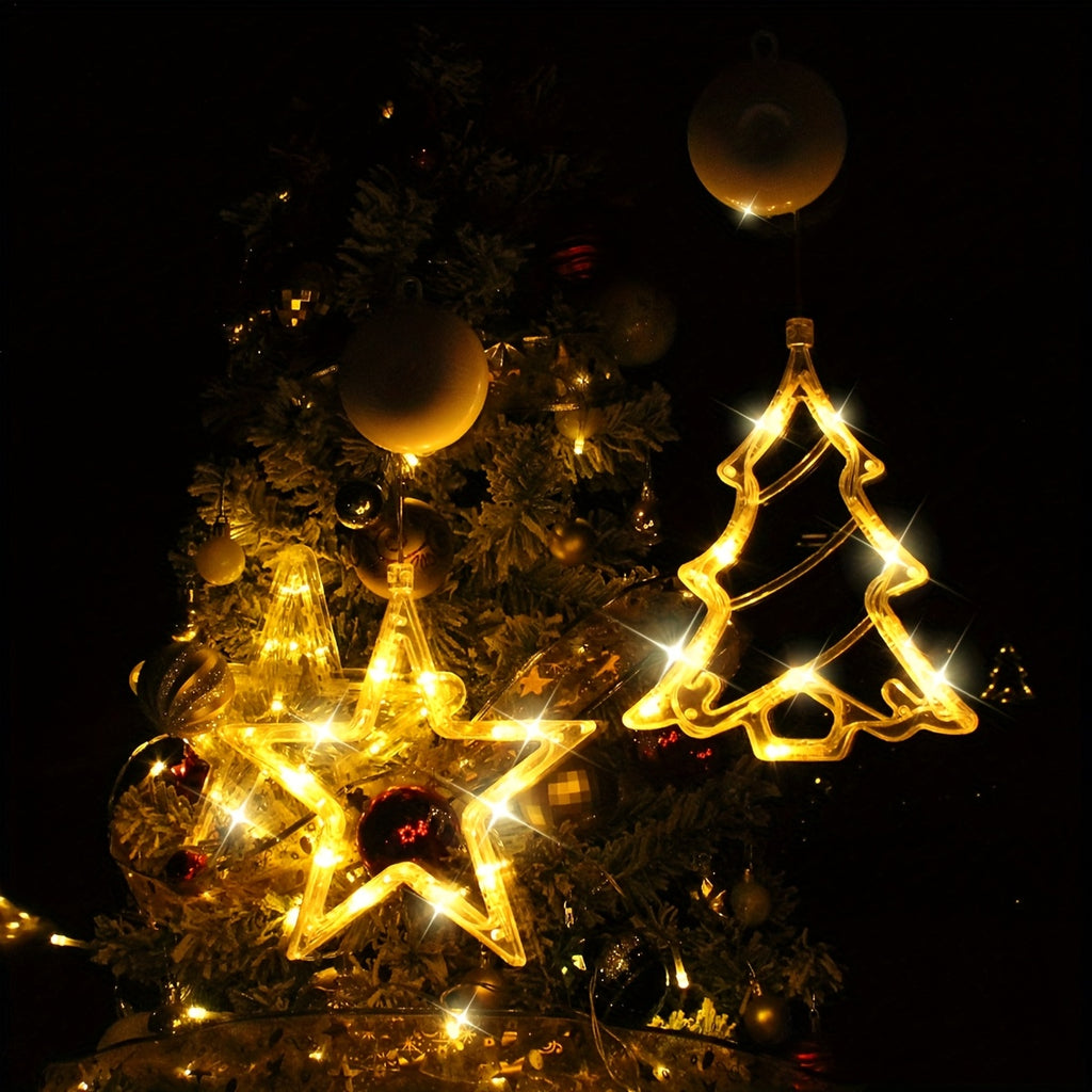 3Pcs, Window Decor Suction Cup LED Christmas Lights, Battery Operated, String Lights, Christmas Decorations, Curtain Lights, Party Packs, New Year, Winter, Spring, Ramadan, Event Party Supplies(Batteries not included)
