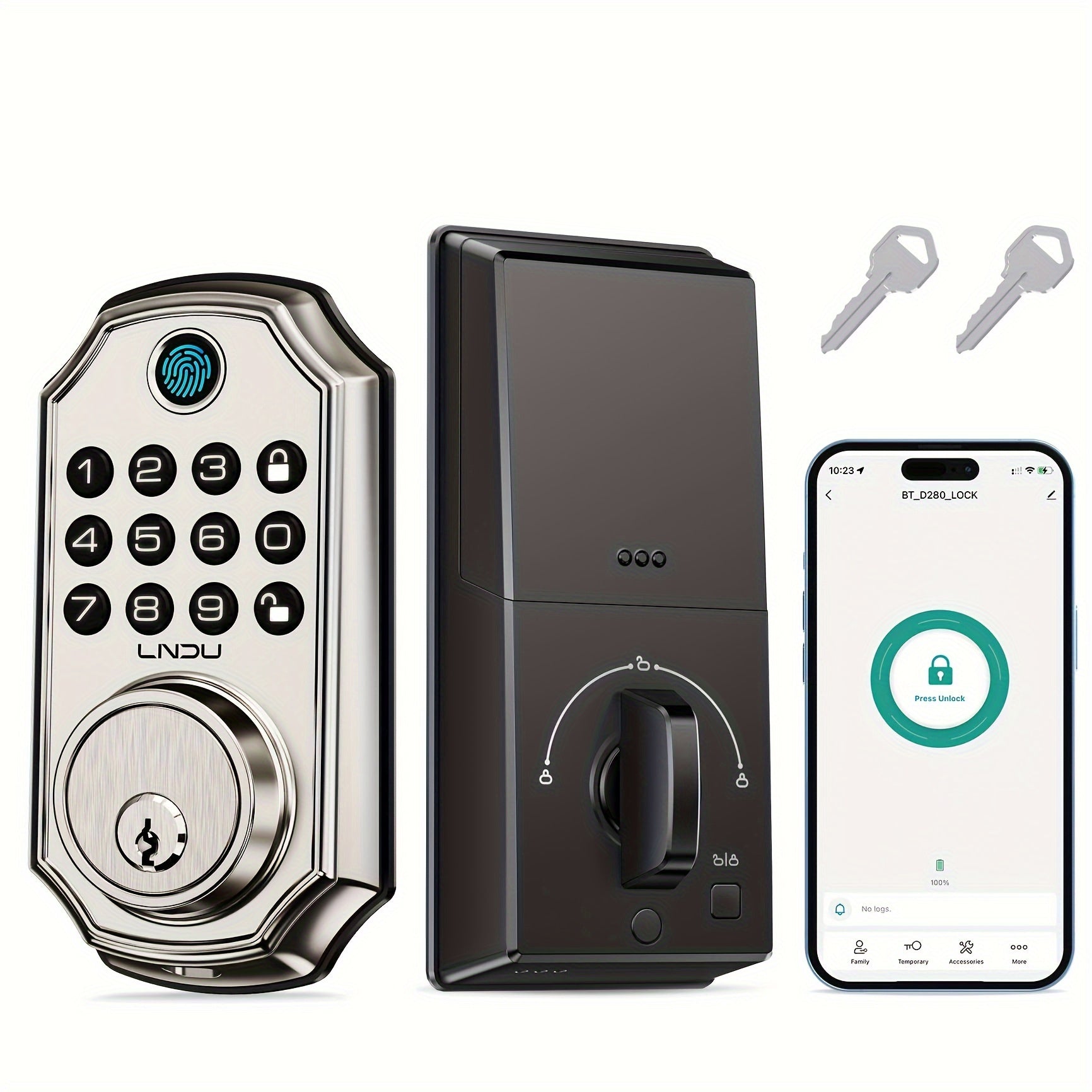 D280 Smart 5-in-1 Fingerprint Door Lock, Keyless Entry Door Lock, Biometric Technology with Memory Function, Fits Most Standard Doors, Unlocking Log, Durable, 100 Passcodes, Temporary Sharing, Anti-Snoop Passcode