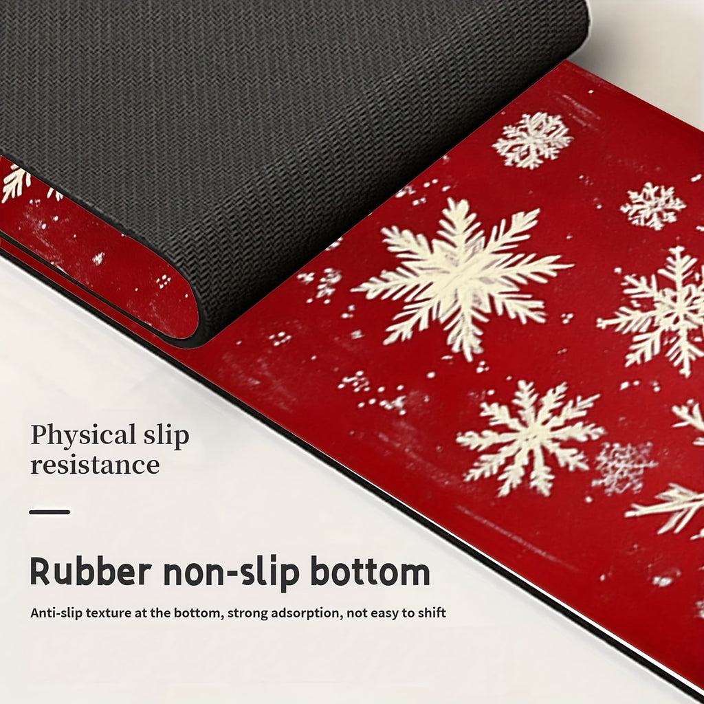 [1PC Christmas Snowflake Mat] Christmas Snowflake Red Dish Drying Mat - 1PC Moisture-Wicking Polyester Kitchen Faucet Pad, Durable and Absorbent Sink Surround Cover for Holiday Decor, Ideal for Home and Gift Use