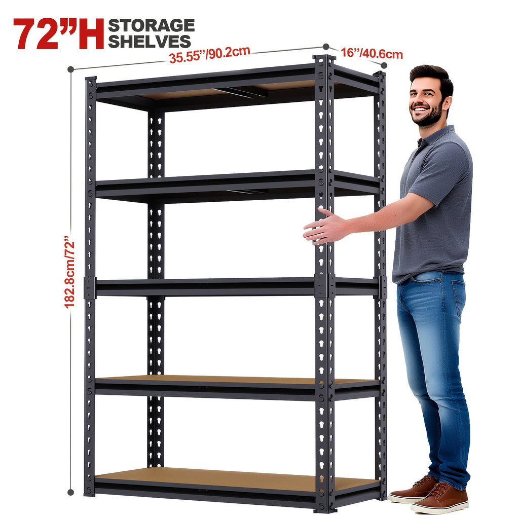 [Heavy Duty Shelving] Heavy Duty 5 Tier 2000LBS Metal Shelving Units | 72"H/60"H Garage Shelving Storage Shelves, Adjustable Metal Shelving Unit For Garage Shelves Utility Rack Shelf For Basement Pantry Closet Shelves, Black,