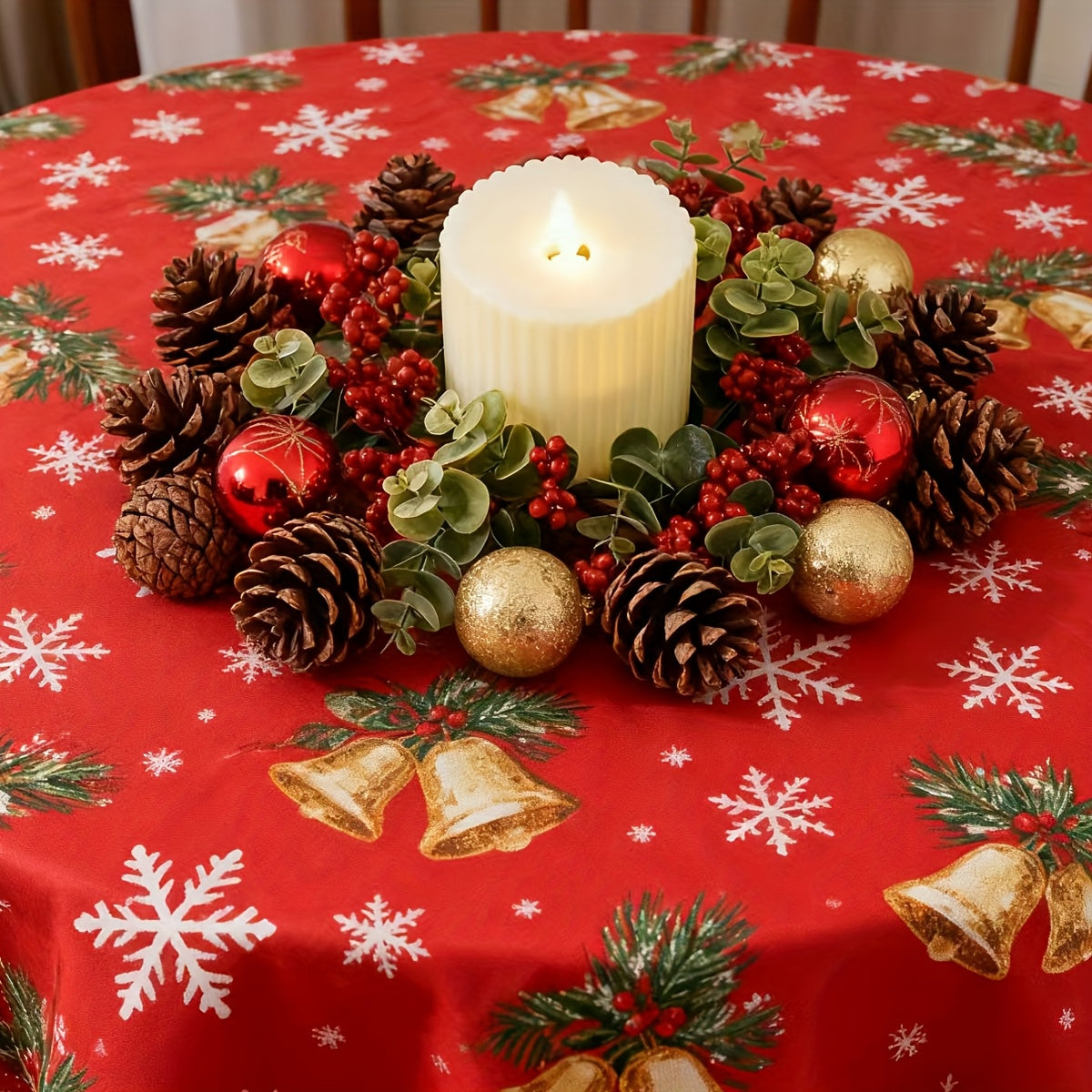 1pc/2pcs Christmas Crafts Ornaments Garland Decor Artificial Eucalyptus Red Berry Candle Rings Home Decoration,Winter Xmas Candles Small Wreath for House Tabletop Wall Door Hanging Decor Fake Silvery Dollar Plant Leaves Candl