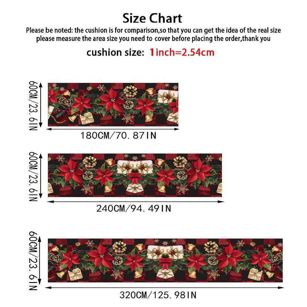 Crystal Velvet + Weight 850g + Thickness 6mm 1pc Christmas Decoration Crystal Velvet Corridor Long Mat Floral and Red Plaid Design Living Room Decorative Mat Soft, Comfortable, Easy to Clean Machine Wash Suitable for Kitchen