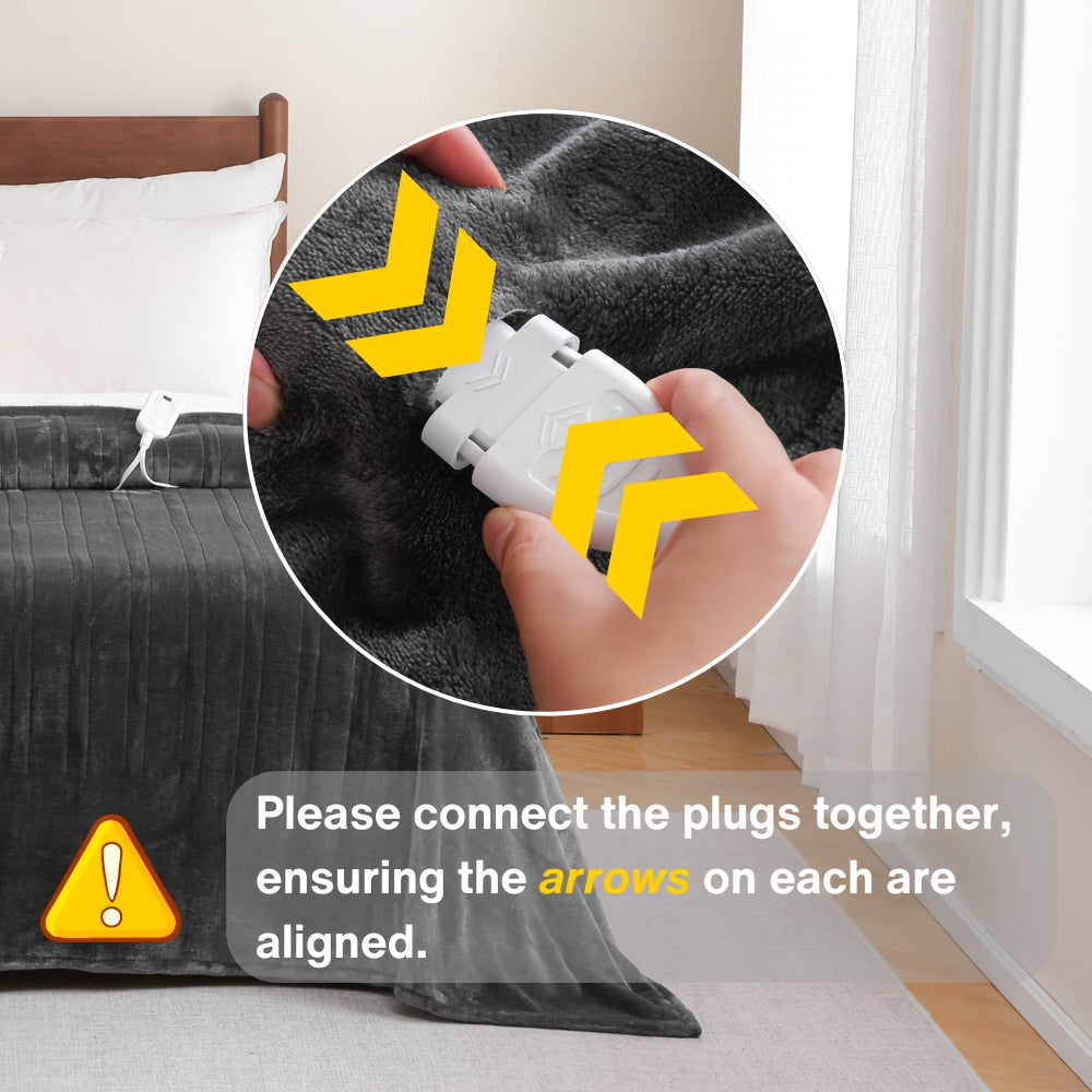 Extra Large Flannel And  Electric Blanket With Time And Temperature Control, 10 Hour Auto-Off, 8 Temperature Levels, Queen/King Two Controllers, Throw/Twin/Full With 1 Controller, Machine Washable, PTC+NTC Overheat Protection