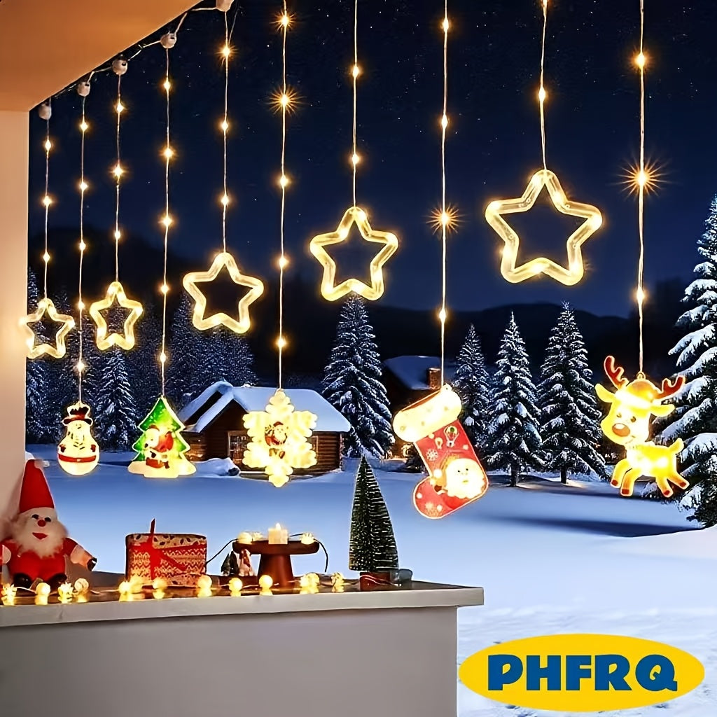 PHFRQ 8-Mode LED Christmas Lights String Lights with Warm White Glow, USB- Indoor/Outdoor Plug-in Fairy Lights with Star, Heart, Snowflake & Twinkle Effects - for Xmas Tree, Home, Garden, Party Decorations, Christmas Decorati