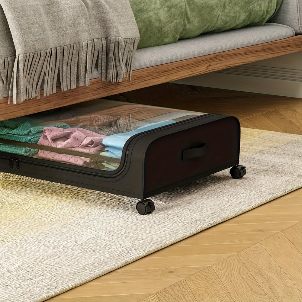 2pcs Under Bed Storage Organizer Metal Underbed Bins With Wheels And Lid Metal Underbed Storage Containers Under Bed Rolling Storage For Clothes, Bedding, Shoes, Blankets, Books, Toys, Under-Bed Storage