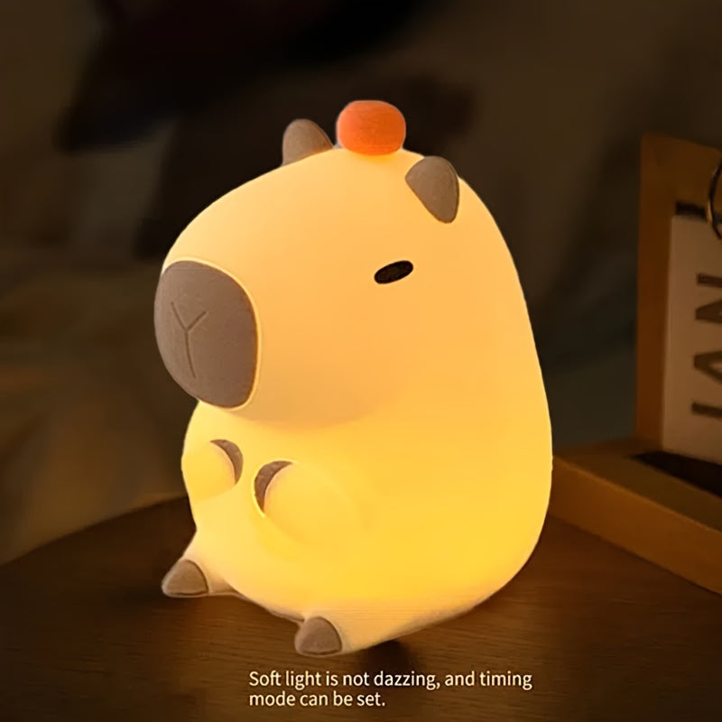 Modern Animal-Themed Capybara Night Light Lamp with Touch Control and Timer Function - USB Rechargeable 1200mAh Lithium Battery, Portable Plastic Shade, Ideal for Various Rooms, Perfect Gift (Pack of 1)