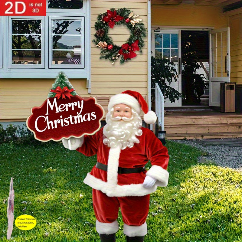 [Christmas] 2D Flat, 2D Flat Santa Claus Garden Stake with White Beard - Durable Polypropylene Outdoor Christmas Decoration, No Electricity Needed, Easy Ground Mount for 11 Festive Occasions, Perfect for Holiday Yard & Garden