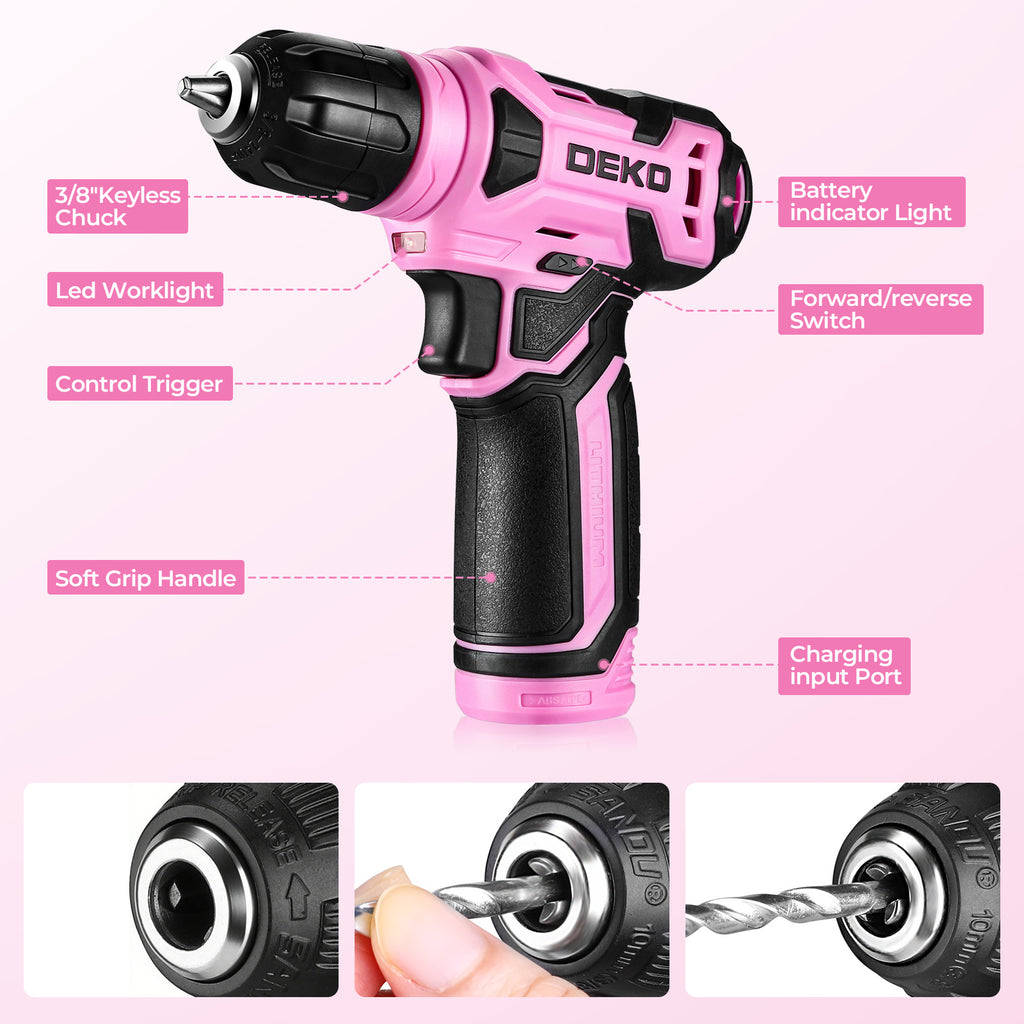 119PCS Power Tool Box Set With 8V Cordless Drill / Driver | Tape Measure | Wrench | Screwdriver and Utility Knife, All in One Hand Tools kit | Household Tool Set for Garden | DIY | Fall Home Decor | Outdoor Repairs | Summer C