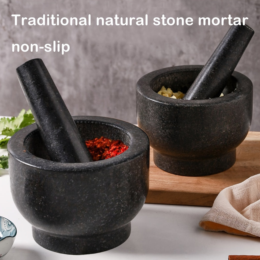 1 Set Blue Stone Polished Bowl Mortar, Natural Garlic Crusher, Grinder, Home Use Natural Stone Grinding and Crushing Tool for Seasonings, Grains, Beans, and Traditional Chinese Medicinal