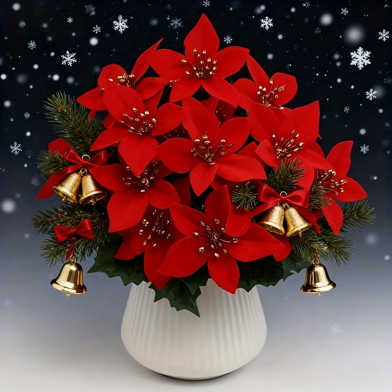 28 Artificial Red Poinsettia Flowers, Perfect for Christmas Home Decor, Table Centerpieces, Wedding Decoration, Christmas Tree, Exhibition, Winter Display