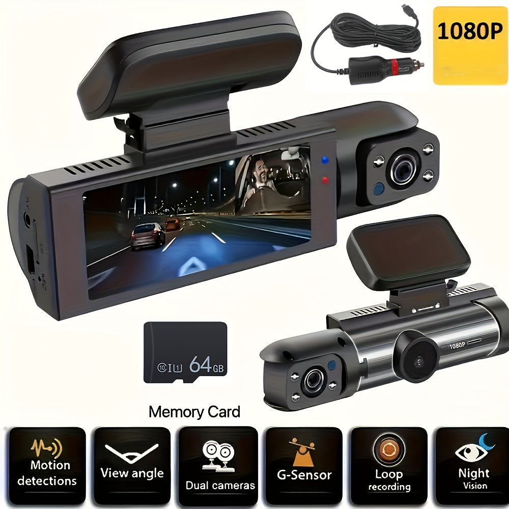 Podofo 1080P Dual Camera, Dash Cam For Cars, Front And Inside, Car Camera With IR Night Vision, Loop Recording, Wide Angle Car DVR Camera With 3.16 Inch IPS Screen, Dual Lens Car Dashboard Video Cam As A Christmas Gift, Witho