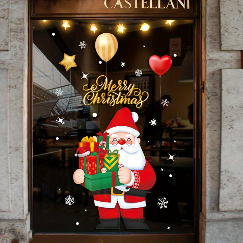 Large Christmas Window Decoration Stickers - Santa Claus with Presents, Static Cling Window Decorations, No Residue Removable, for Home, Store, Office - Reusable Holiday Window Decorations, Festive Display, Cheerful Design, G