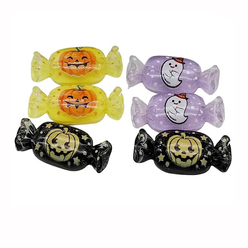 Cute 100Pcs Resin Simulation Halloween Candy Cabochon Flatbacks Scrapbook Phone Case Decoration DIY Hair Bows Center Accessories