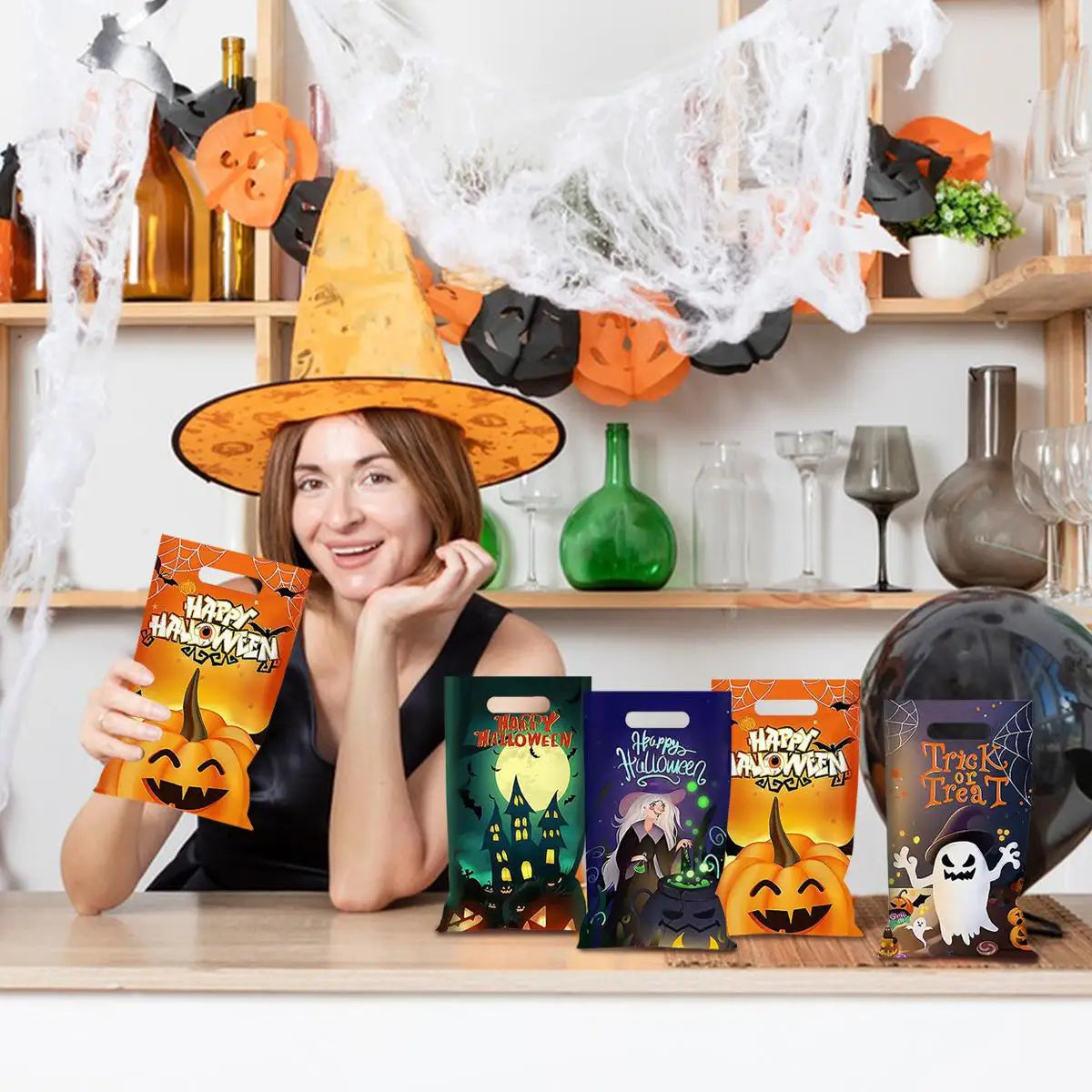 Spooky Treats 50 Halloween Candy Bags - Assorted Candy in Clear Containers