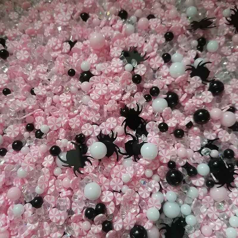 1000g Halloween Candy Peppermint Slices Pearl Beads Rhinestone Spider Mix Polymer Clay Sprinkles for DIY Craft Slime Filling