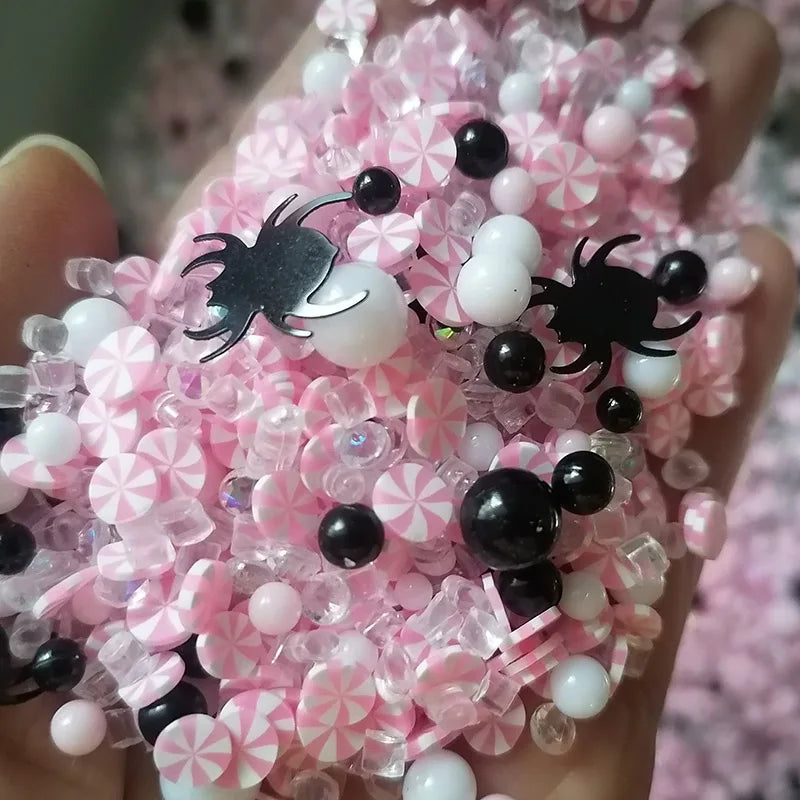 1000g Halloween Candy Peppermint Slices Pearl Beads Rhinestone Spider Mix Polymer Clay Sprinkles for DIY Craft Slime Filling
