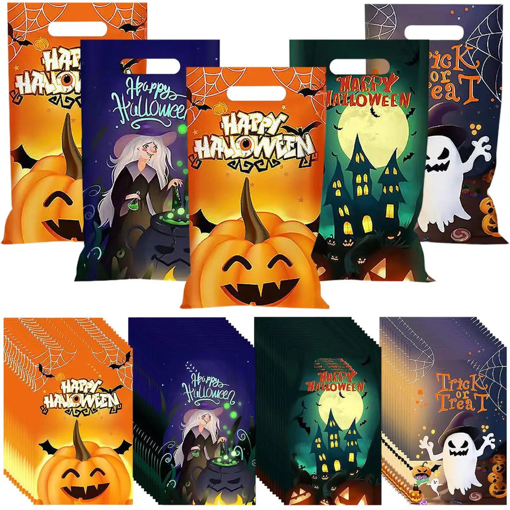 Spooky Treats 50 Halloween Candy Bags - Assorted Candy in Clear Containers