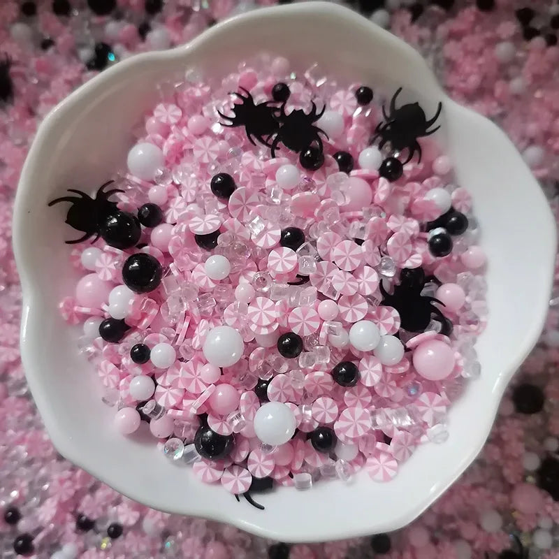 1000g Halloween Candy Peppermint Slices Pearl Beads Rhinestone Spider Mix Polymer Clay Sprinkles for DIY Craft Slime Filling
