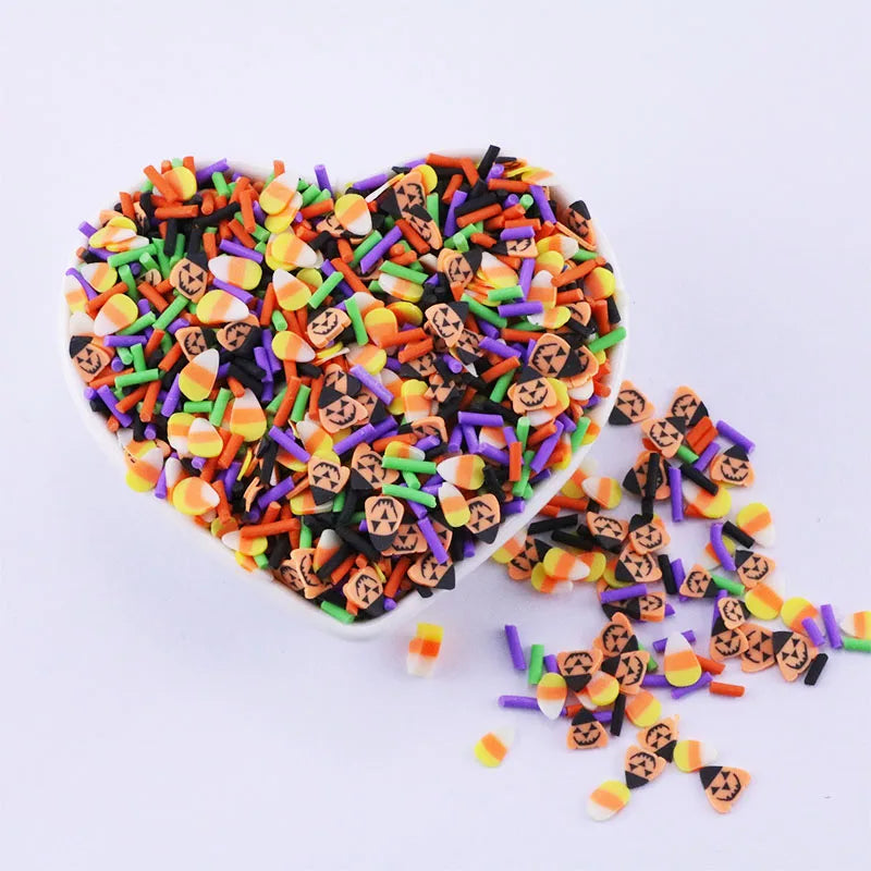 1KG Halloween Candy Corn Pumpkin Sprinkles Mix Polymer Clay Slices Sprinkles for Slime Filler DIY Clay Crafts Decor Nail Art
