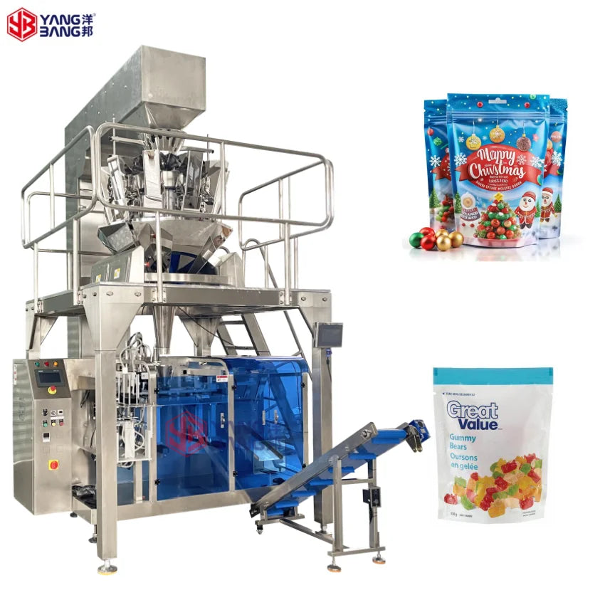YB-210D Automatic Halloween Candy Premade Pouch Doypack Bag Cotton Gummy Bear Soft Candy Packing Machine