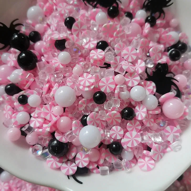 1000g Halloween Candy Peppermint Slices Pearl Beads Rhinestone Spider Mix Polymer Clay Sprinkles for DIY Craft Slime Filling