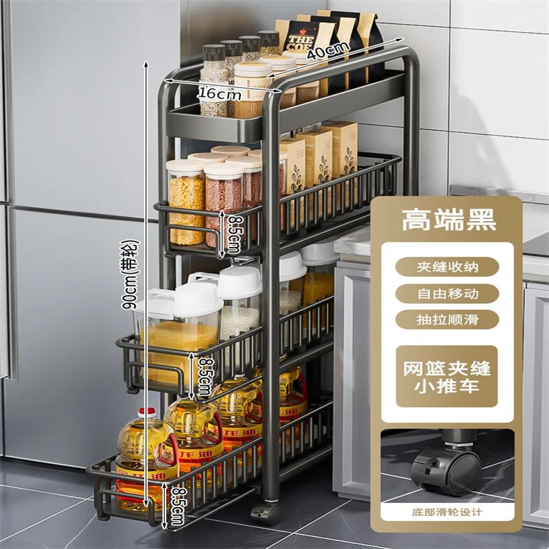 AOLIVIYA Crevice Rack Kitchen Refrigerator Side Narrow Gap Pull Storage Cabinet Pull Basket Bathroom Very Narrow Side Trolley