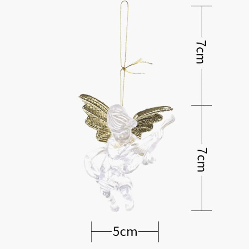 (4 Pcs/pack)5x7cm Christmas Transparent Angel Pendant Transparent Holiday Party New Year Decoration Home Kids Gift Acrylic DIY